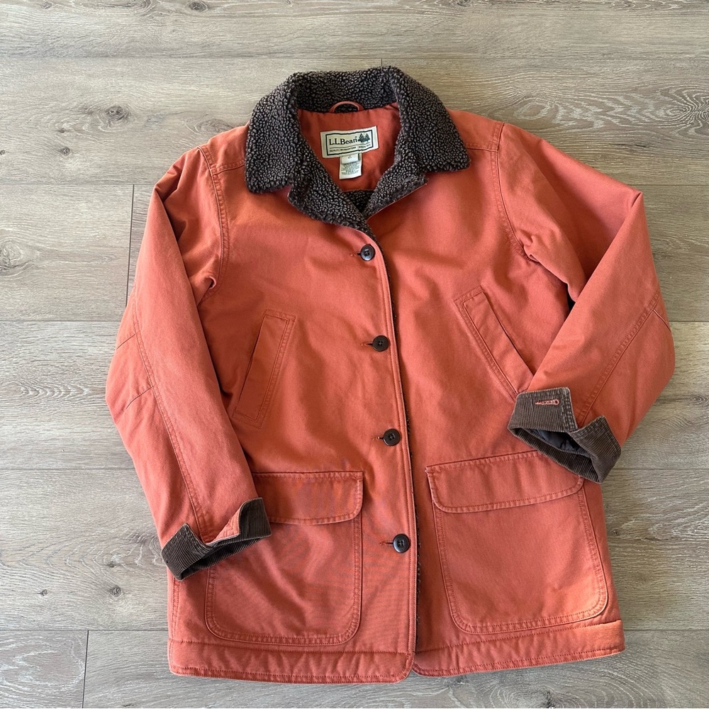L.L. Bean Women's Rust Orange Jacket with Brown Trim